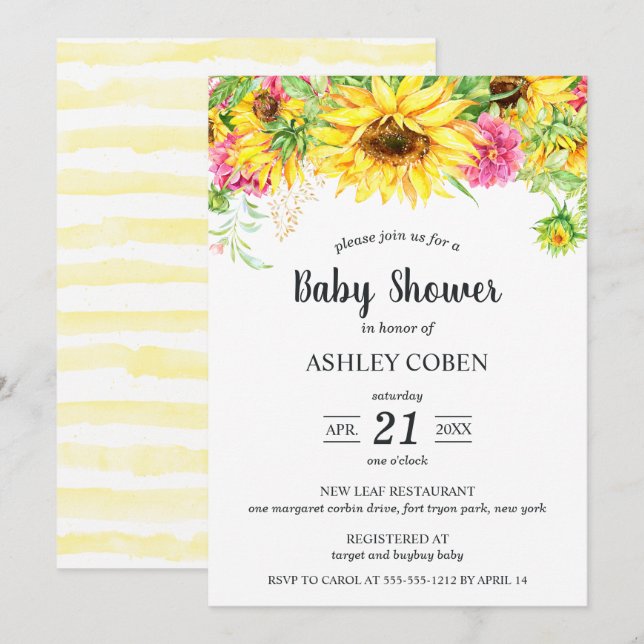 Baby Shower Invitation with Cascading Sunflowers (Front/Back)