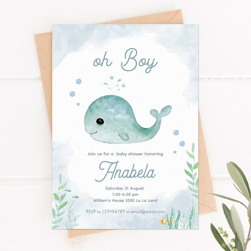 Baby shower invitation with cute baby whale