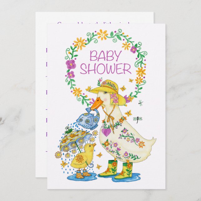 Baby Shower Invitation with Duck and Chick (Front/Back)