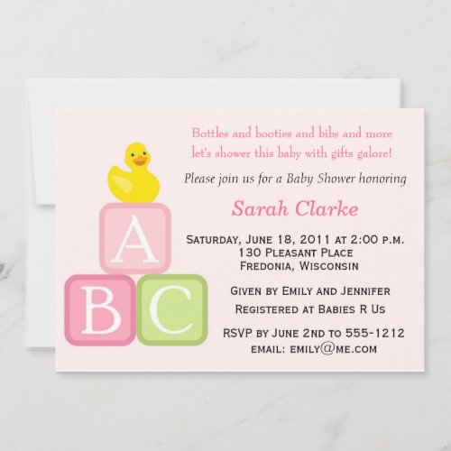 Baby Shower Invitation with Duckie and ABC blocks