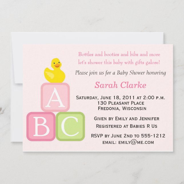 Baby Shower Invitation with Duckie and ABC blocks (Front)