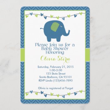 Baby Shower Invitation With Elephant In Blue by Pixabelle at Zazzle