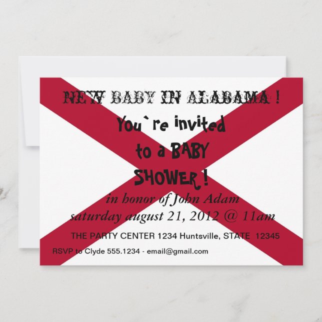 Baby Shower Invitation with Flag of Alabama,U.S.A. (Front)