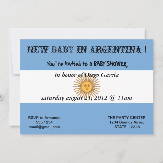 Baby Shower Invitation with Flag of Argentina (Front)