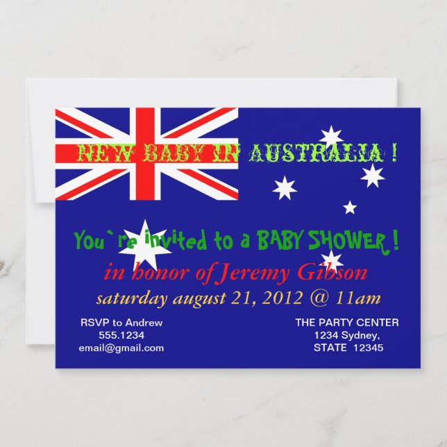 Baby Shower Invitation with Flag of Australia (Front)