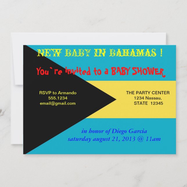 Baby Shower Invitation with Flag of Bahamas (Front)