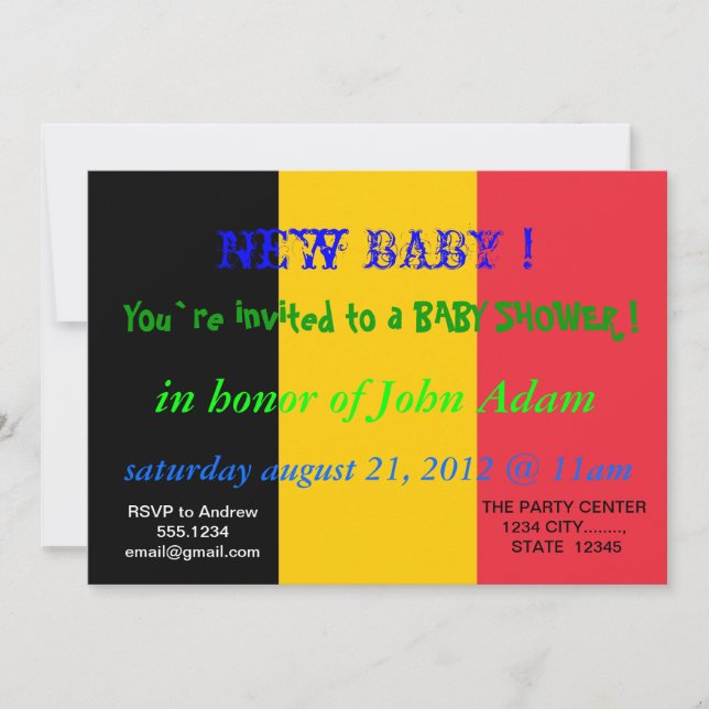 Baby Shower Invitation with Flag of Belgium (Front)