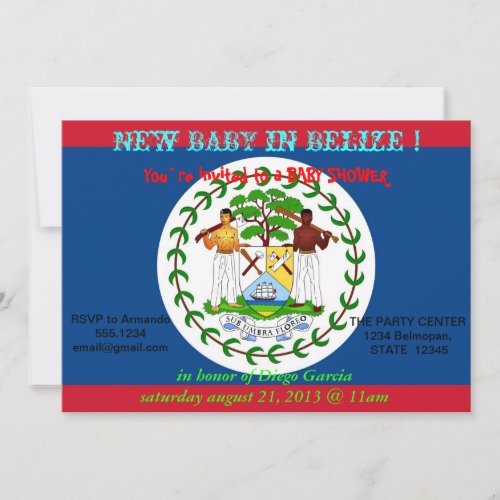 Baby Shower Invitation with Flag of Belize