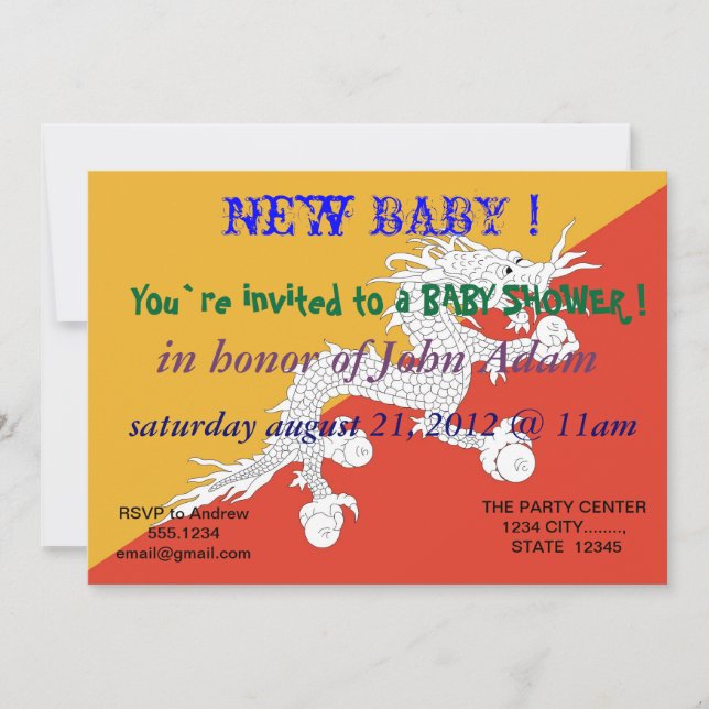 Baby Shower Invitation with Flag of Bhutan (Front)