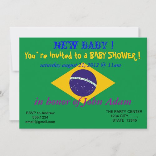 Baby Shower Invitation with Flag of Brazil