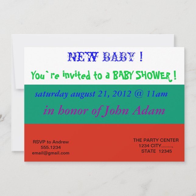 Baby Shower Invitation with Flag of Bulgaria (Front)