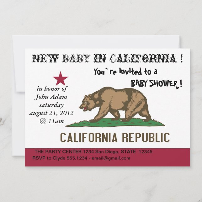 Baby Shower Invitation with Flag of California (Front)