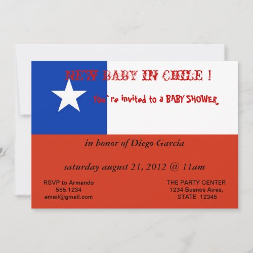 Baby Shower Invitation with Flag of Chile