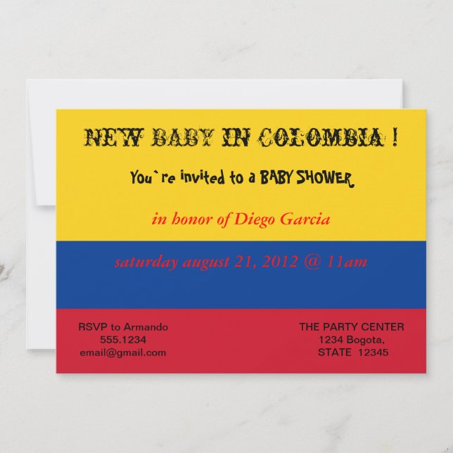 Baby Shower Invitation with Flag of Colombia (Front)
