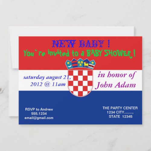 Baby Shower Invitation with Flag of Croatia