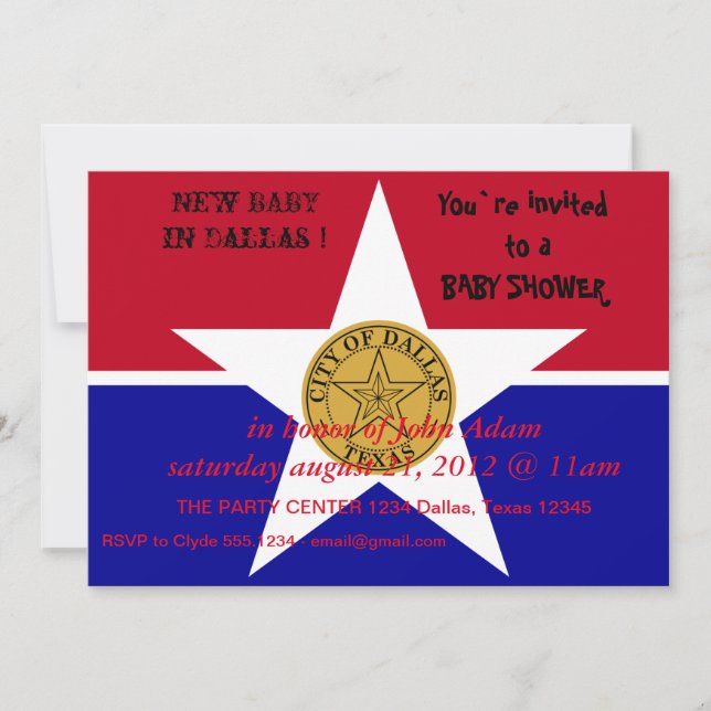 Baby Shower Invitation with Flag of Dallas (Front)