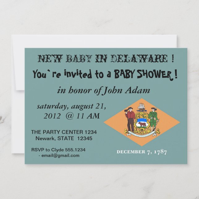 Baby Shower Invitation with Flag of Delaware (Front)