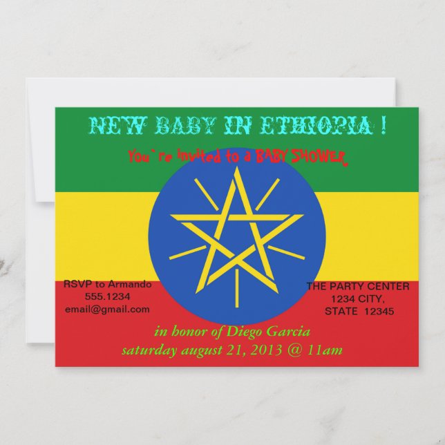 Baby Shower Invitation with Flag of Ethiopia (Front)
