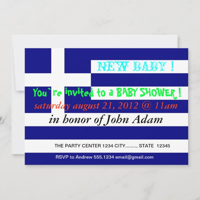 Baby Shower Invitation with Flag of Greece (Front)