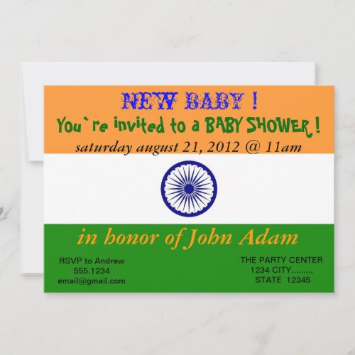 Baby Shower Invitation with Flag of India