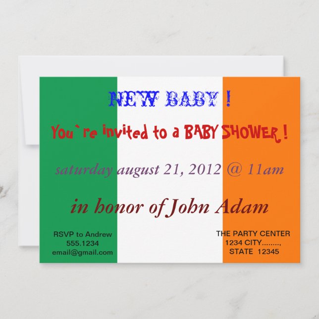 Baby Shower Invitation with Flag of Ireland (Front)