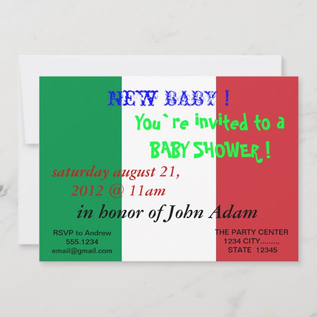 Baby Shower Invitation with Flag of Italy (Front)