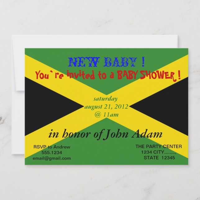 Baby Shower Invitation with Flag of Jamaica (Front)