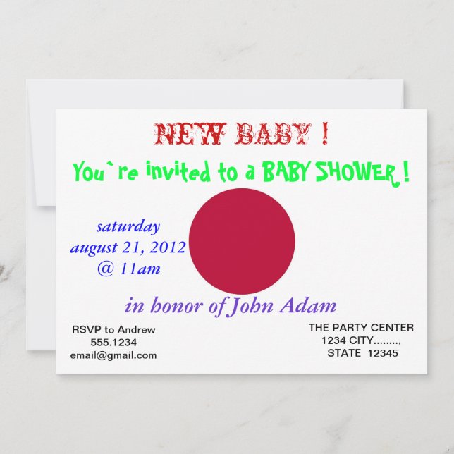 Baby Shower Invitation with Flag of Japan (Front)