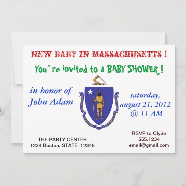Baby Shower Invitation with Flag of Massachusetts (Front)