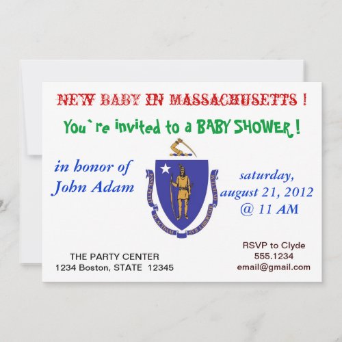 Baby Shower Invitation with Flag of Massachusetts