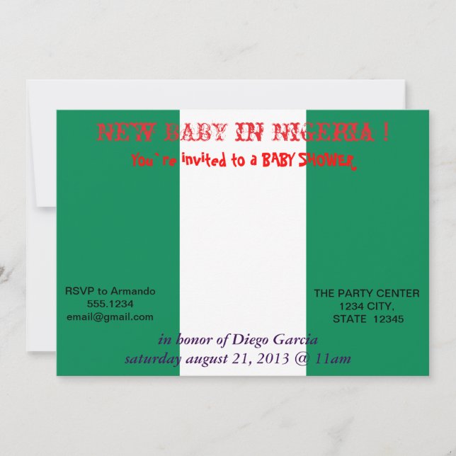 Baby Shower Invitation with Flag of Nigeria (Front)