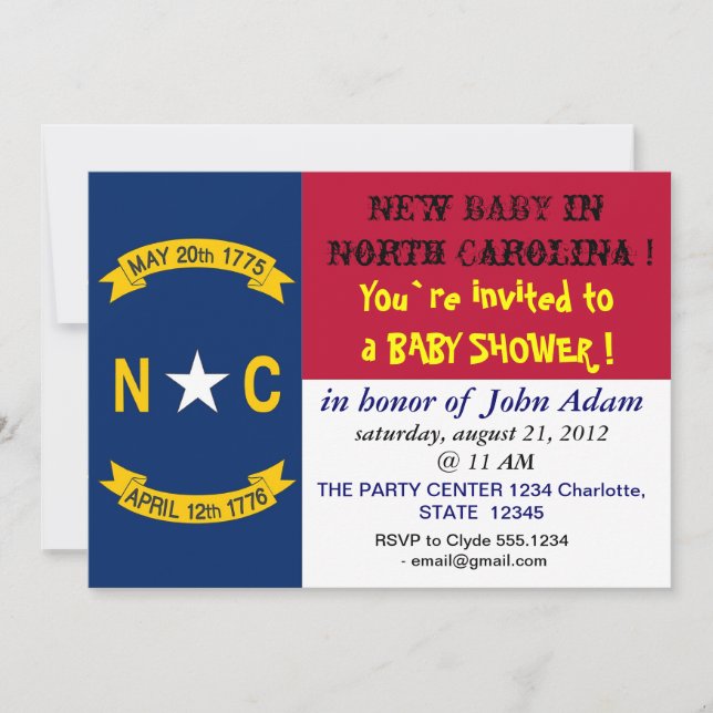 Baby Shower Invitation with Flag of North Carolina (Front)