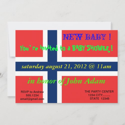 Baby Shower Invitation with Flag of Norway