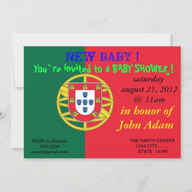 Baby Shower Invitation with Flag of Portugal (Front)