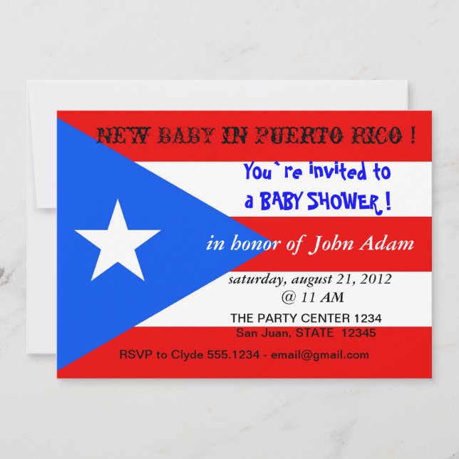 Baby Shower Invitation with Flag of Puerto Rico (Front)