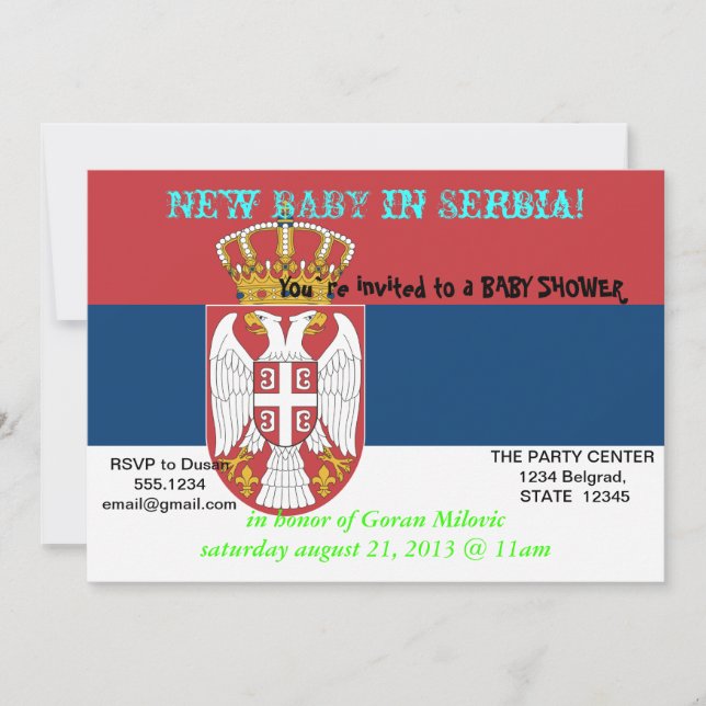 Baby Shower Invitation with Flag of Serbia (Front)