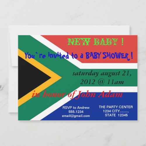 Baby Shower Invitation with Flag of South Africa