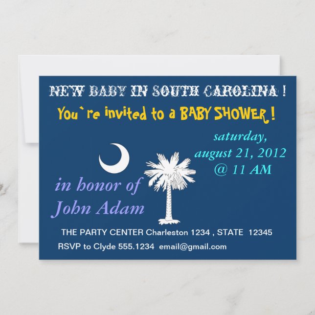 Baby Shower Invitation with Flag of South Carolina (Front)