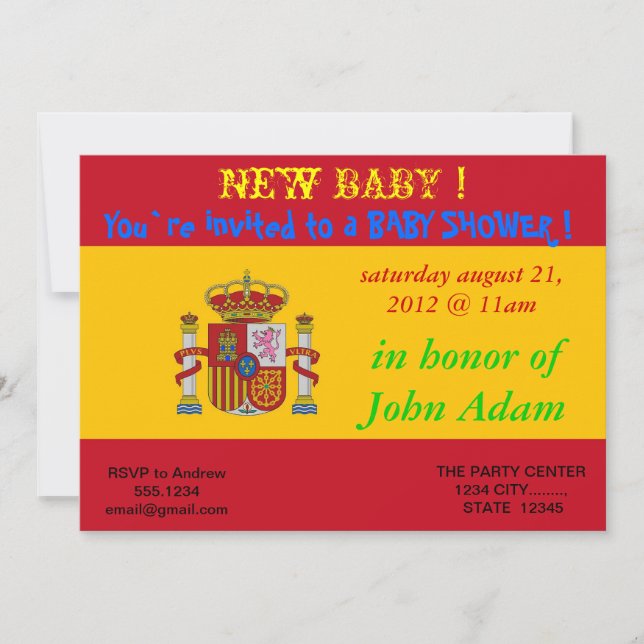 Baby Shower Invitation with Flag of Spain (Front)