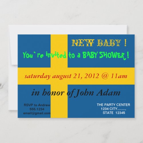 Baby Shower Invitation with Flag of Sweden