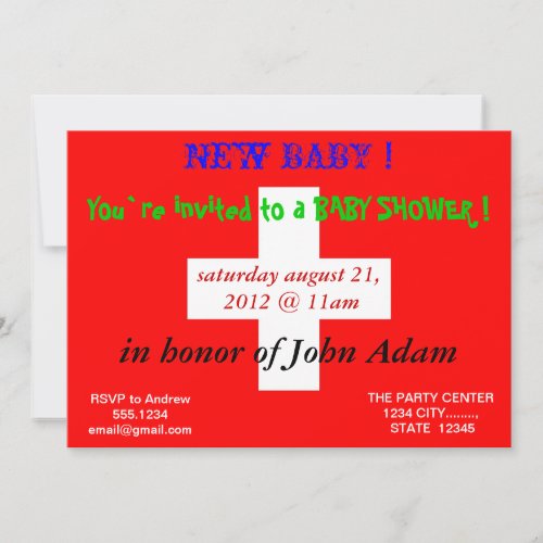 Baby Shower Invitation with Flag of Switzerland