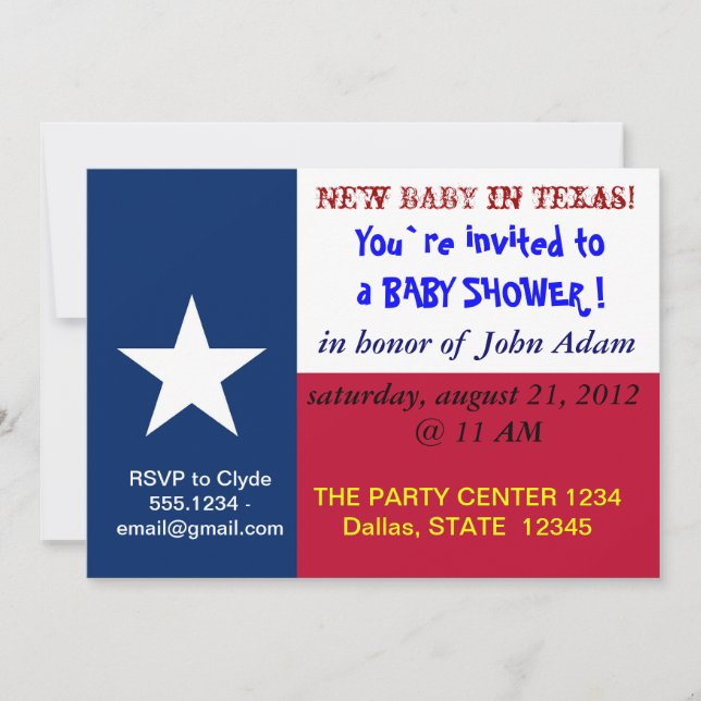 Baby Shower Invitation with Flag of Texas (Front)