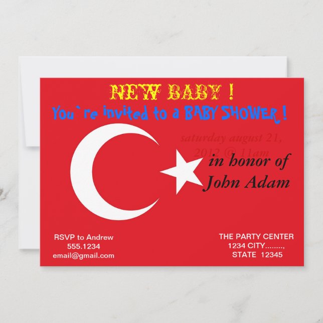 Baby Shower Invitation with Flag of Turkey (Front)