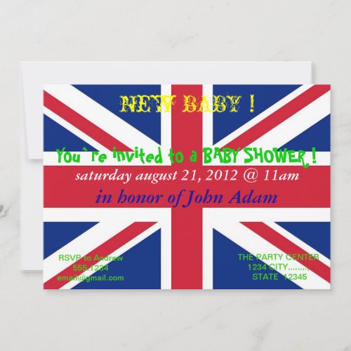 Baby Shower Invitation with Flag of United Kingdom