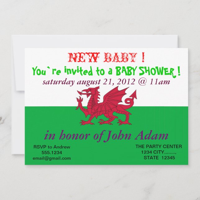 Baby Shower Invitation with Flag of Wales (Front)