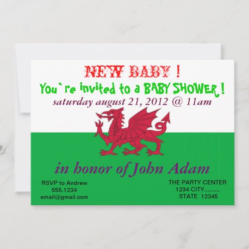 Baby Shower Invitation with Flag of Wales