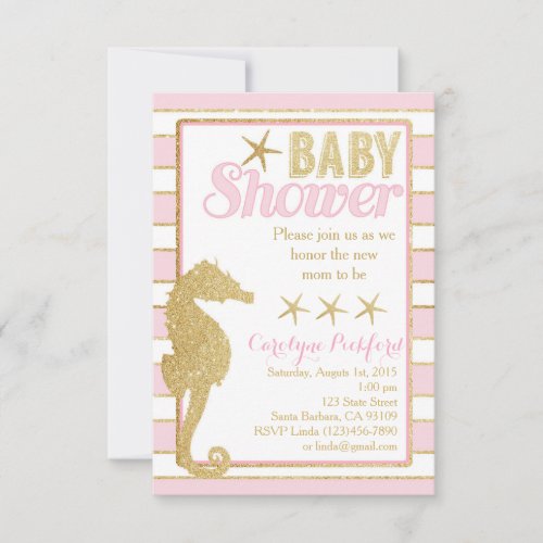 Baby Shower Invitation with Gold Seahorse