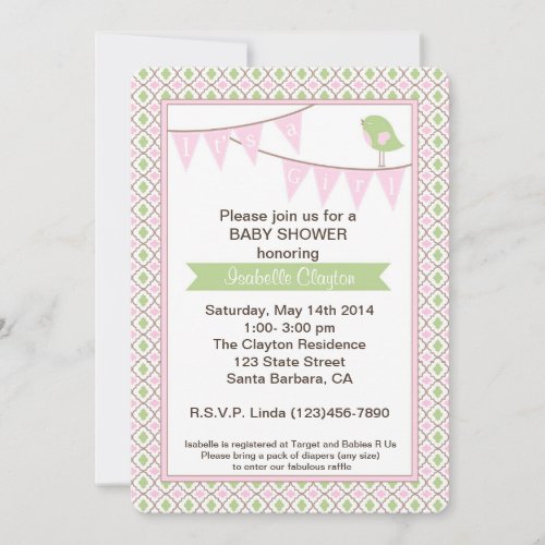 Baby Shower Invitation with Pink Bunting Banner