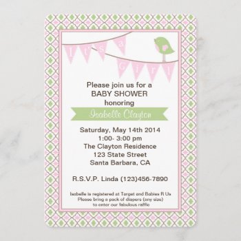 Baby Shower Invitation With Pink Bunting Banner by Pixabelle at Zazzle