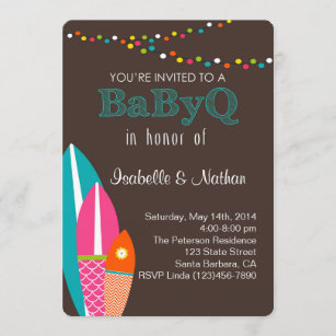 Baby Shower Invitation With Surfboards- BabyQ Baby